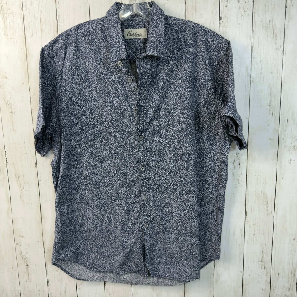 California Shirt Co Men's Blue Micro Floral Short‎ Sleeve Button Up Shirt Large